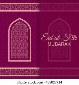Eid Al Fitr Background. Islamic Arabic window. Greeting card. Vector illustration.