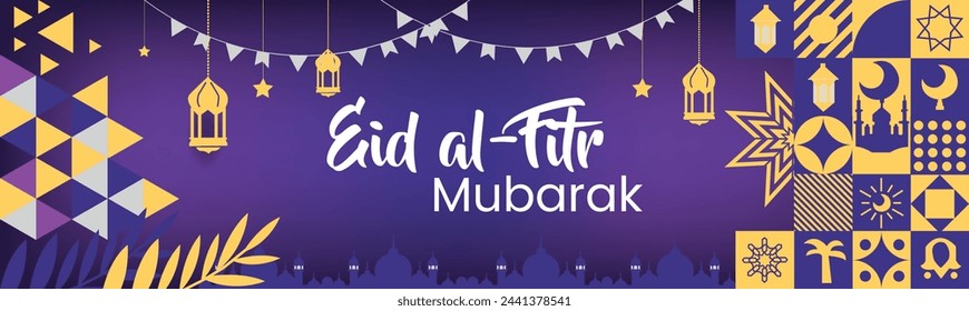 Eid Al fitr Banner Design Vector Illustration. Moslem Holiday. Modern Islamic suitable for Ramadan, Raya Hari, Eid al fitr and Mawlid.