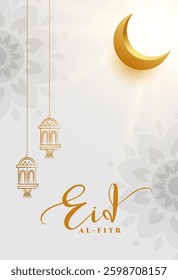 eid al fitr celebration white template with 3d golden crescent vector