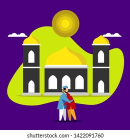 Eid Al Fitr Design Background With Flat Characters