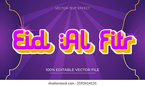Eid al Fitr Editable Text Effect Emboss Modern Gold and Purple Style