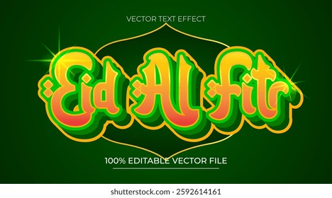 Eid al Fitr Editable Text Effect 3 Dimension Emboss Luxury Gold and Green Color Style
