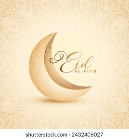 eid al fitr festive greeting background with 3d style crescent vector (Translation of Eid Al Fitr is Festival of breaking ramadan fast)