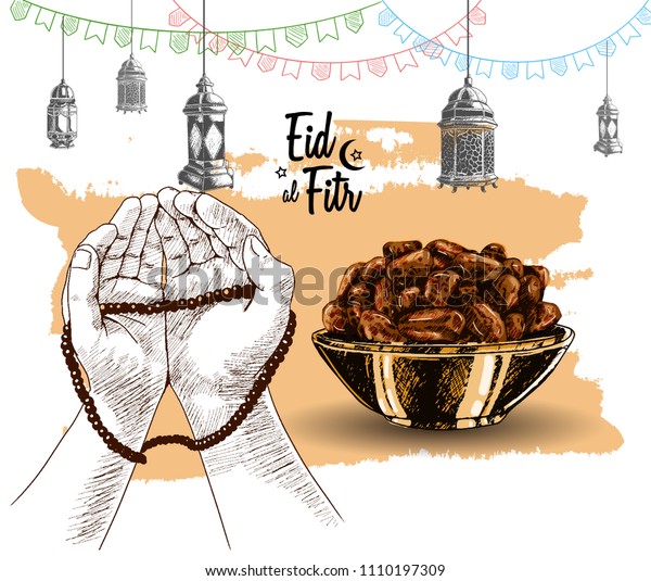 Eid Al Fitr Free Hand Drawing Stock Vector Royalty Free 1110197309