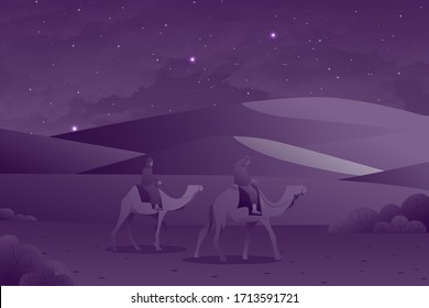Eid al fitr greeting card with camel riding people background