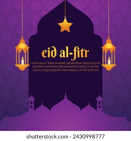 Eid al Fitr greeting card with islamic decoration