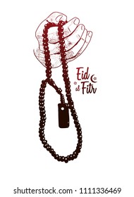 Eid al Fitr hand drawing sketch of hand praying outline style white background. Vector illustration for ramadan poster, flyer, greeting card, banner and template