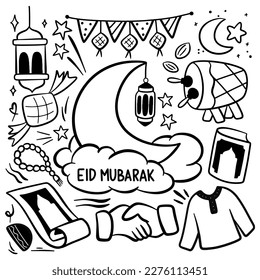 Eid al Fitr Hand Drawn Doodle, Idul Fitri Cartoon Design Element