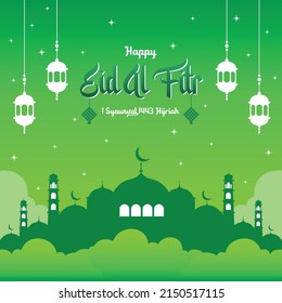 Eid al fitr illustration vector graphic with green color theme, perfect use for eid al fitr day