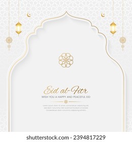 Eid al Fitr Islamic luxury social media background with Arabic style lanterns and ornaments