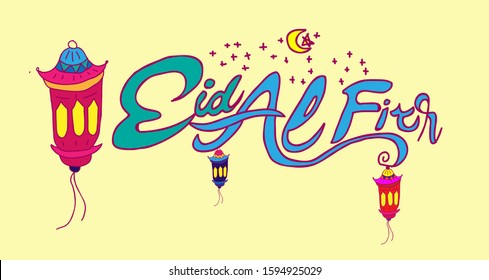 eid al fitr is mean muslim event, background with doodle style, vector illustration