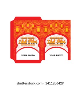 Eid al fitr money envelope for islam great day celebration gift template design with mosque vector, Happy Eid Mubarak ( Selamat Idul Fitri)