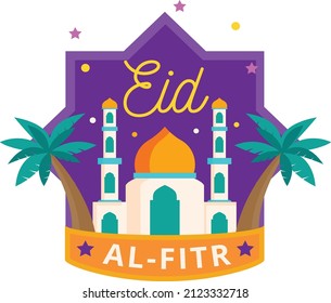 Eid Al Fitr mubarak badges and logo design vector illustration