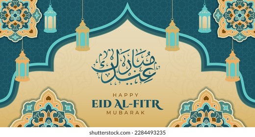 Eid al fitr mubarak greeting, Islamic ornament template for background, banner, poster, cover design, envelope, social media feed. Ramadan Kareem and eid mubarak 2023 concept