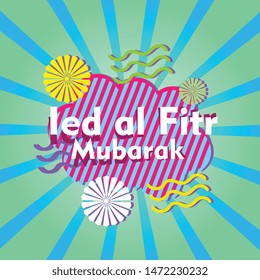 eid al fitr mubarak has mean muslim event, beautiful greeting card background or banner with retro theme. design illustration