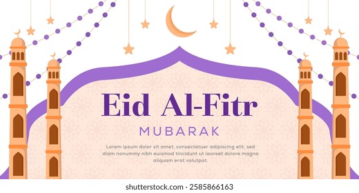 eid al fitr mubarak horizontal banner illustration in flat design