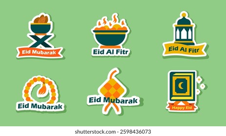 Eid al fitr mubarak icon set cartoon iillustration