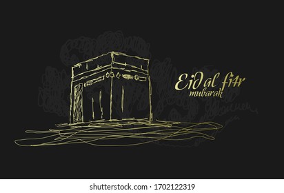 eid al fitr mubarak is mean muslim event background with scribble art