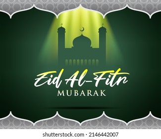 Eid Al Fitr Mubarak mosque silhouette vector illustration