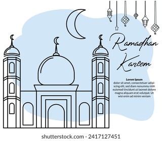 Eid Al Fitr Mubarak and Ramadan Kareem greeting card concept design minimalist style