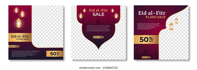 Eid al fitr post template. Social media post template. Eid al fitr sales banner template. Vector illustration