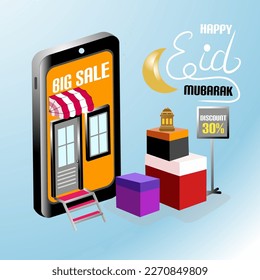 Eid al fitr sale banner greeting card. Vector  illustration 