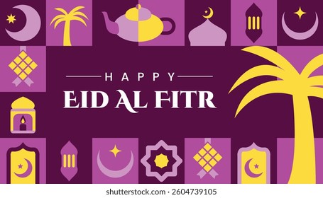 Eid Al Fitr seamless pattern in scandinavian style postcard flat geometric islamic ornament