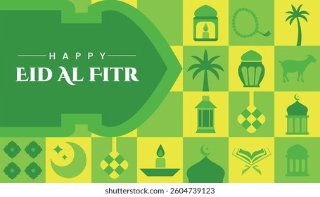 Eid Al Fitr seamless pattern in scandinavian style postcard flat geometric islamic ornament