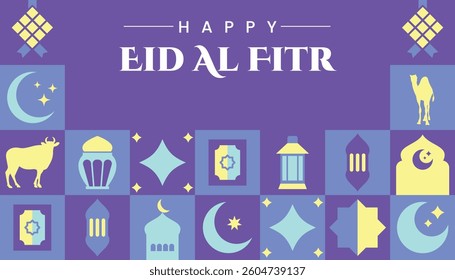Eid Al Fitr seamless pattern in scandinavian style postcard flat geometric islamic ornament