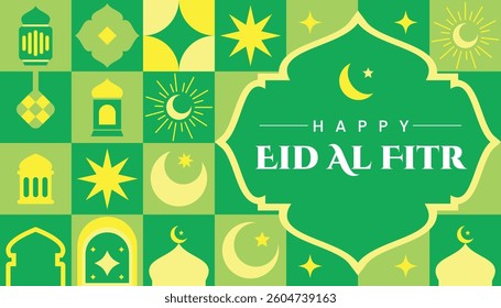 Eid Al Fitr seamless pattern in scandinavian style postcard flat geometric islamic ornament