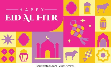 Eid Al Fitr seamless pattern in scandinavian style postcard flat geometric islamic ornament