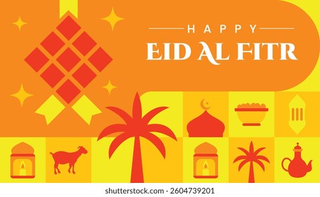 Eid Al Fitr seamless pattern in scandinavian style postcard flat geometric islamic ornament