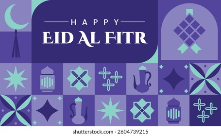 Eid Al Fitr seamless pattern in scandinavian style postcard flat geometric islamic ornament