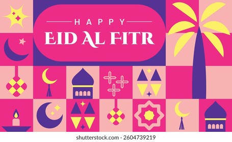 Eid Al Fitr seamless pattern in scandinavian style postcard flat geometric islamic ornament