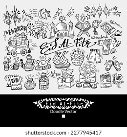 Eid Al Fitr, set of hand drawn icons