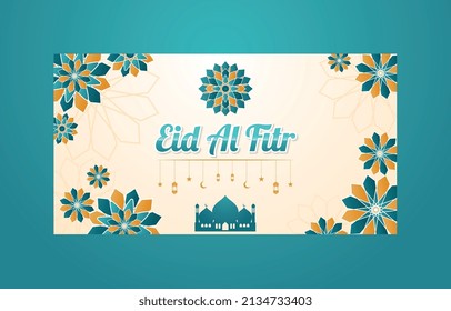 eid al fitr typography gradient elegant color style. islamic pattern shape design eps 10. mosque silhouette illustration