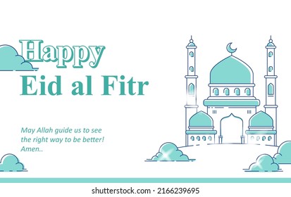 Eid al Fitr vector greeting mosque poster. You can use it for islamic occasions like Eid al Fitr, Ramadan, and more. Eid Mubarak celebration.