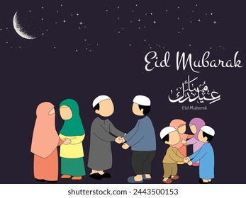 EID AL FITR VECTOR GREETING CARD. flat minimal design for corporate companies and social media .Translation of Arabic text, " Blessed feast of festival" BLACK THEME