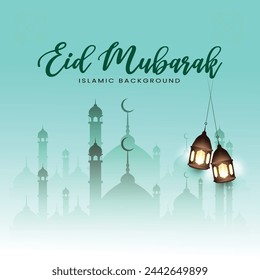 
"Eid Al fitr vector greetings Card Wishing you joy, peace, and blessings this Eid. May this special occasion bring happiness and prosperity to you and your loved ones. Eid Mubarak!" 
