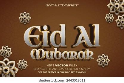 Eid Al Mubarak 3d glossy gold editable text effect vector