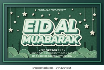Eid Al Mubarak 3d text effect editable vector and background