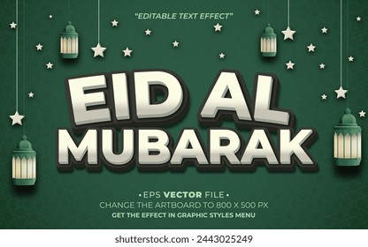 Eid Al Mubarak 3d efecto de texto editable vector y fondo