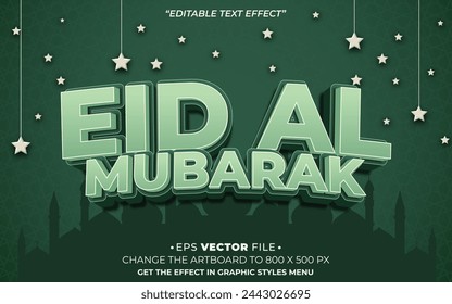 Eid Al Mubarak 3d text effect editable vector and background