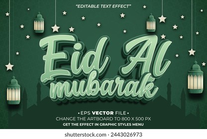 Eid Al Mubarak 3d text effect editable vector and background