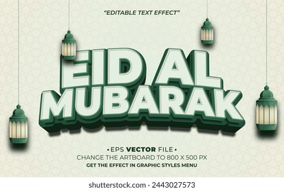 Eid Al Mubarak 3d efecto de texto editable vector y fondo