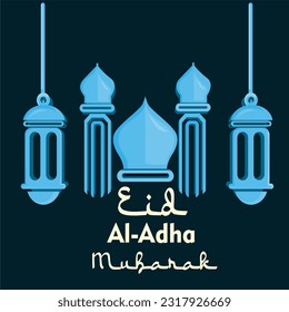 Eid al-Adha 1444 H greeting template in blue and black