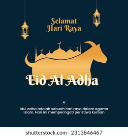 Eid al-Adha 1444H in June 2023 greeting design, vector goat, crescent moon and other elements