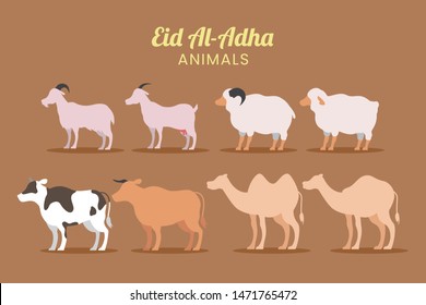 Eid Al-Adha Animals Set With Goat, Sheep, Cow And Camel