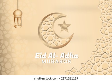 Eid al-Adha banner vector design with a creative and elegant and modern Islamic beige background
