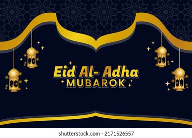 Eid al-Adha banner vector design with creative islamic navy blue background